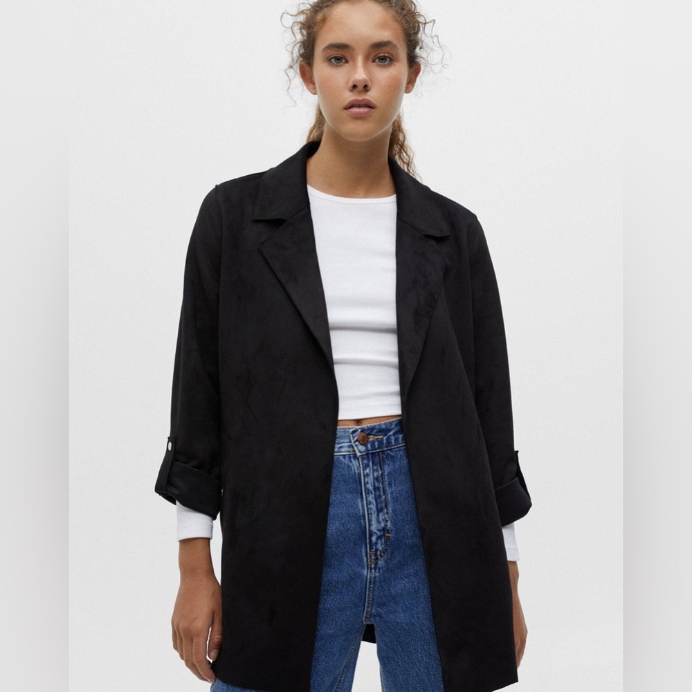 Pull&Bear Black Faux Suede Blazer Coat